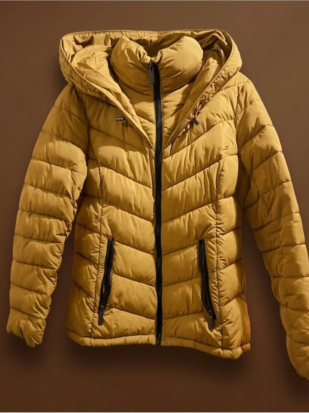 Michael Kors Mustard Quilted Hooded Puffer Jacket